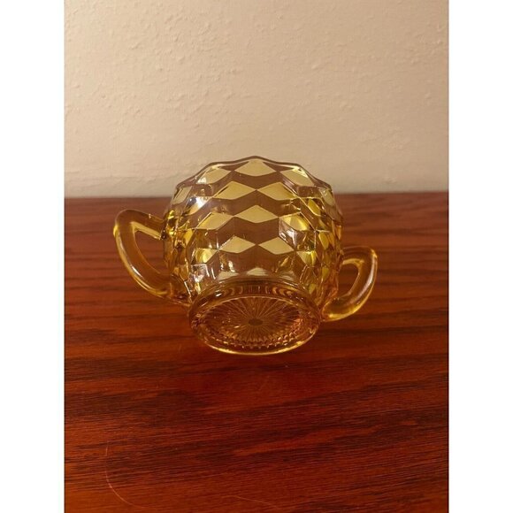 Vintage Amber Jeanette Cubist Pattern Mid Century  Modern Sugar Bowl Handled - Picture 3 of 4